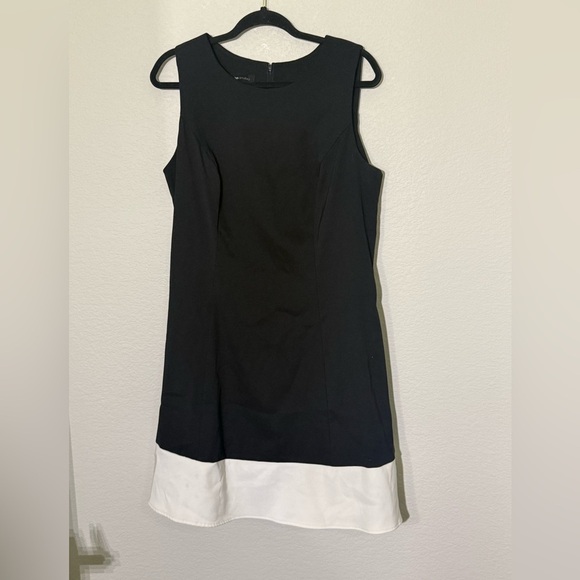 Elegant Black and White Sleeveless Sheeth Dress with Pocjets, size 16 - Picture 3 of 8